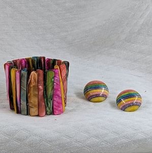 Rainbow abalone shell bracelet w/ vintage earrings